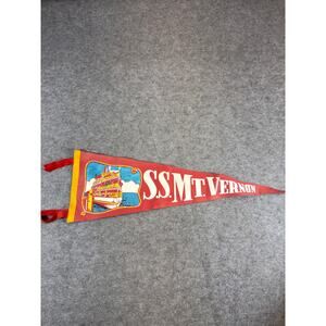 Vintage 60s S.S. Mt Vernon Steamboat Felt Souvenir Pennant Red Retro Wall Art